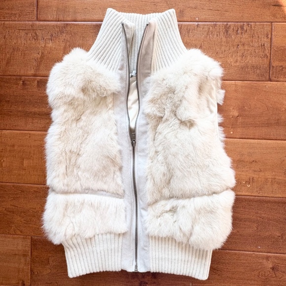 Y2K Faux Fur Zip-Up Cropped Vest Womens Size S Cream by Papaya - Picture 1 of 9
